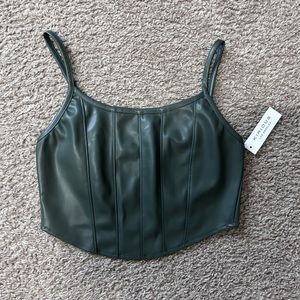 Green faux leather crop top